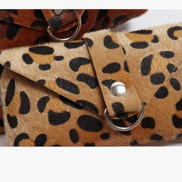 Leopard print waist satchel with snap top, faux pony hair 31 inches New - Picture 5 of 6